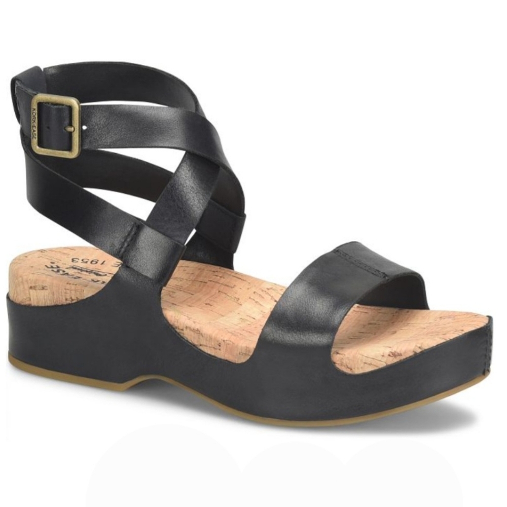 Kork-Ease Sandals 8 Black Leather Yadira Ankle Strap Platform Comfort New $160 - Picture 3 of 16